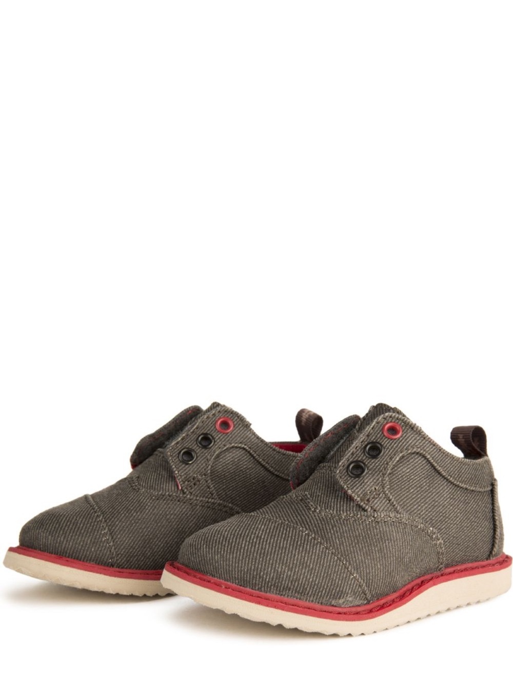 TOMS Kids Grey Canvas Brogue Shoes with Red Trim - Size 9